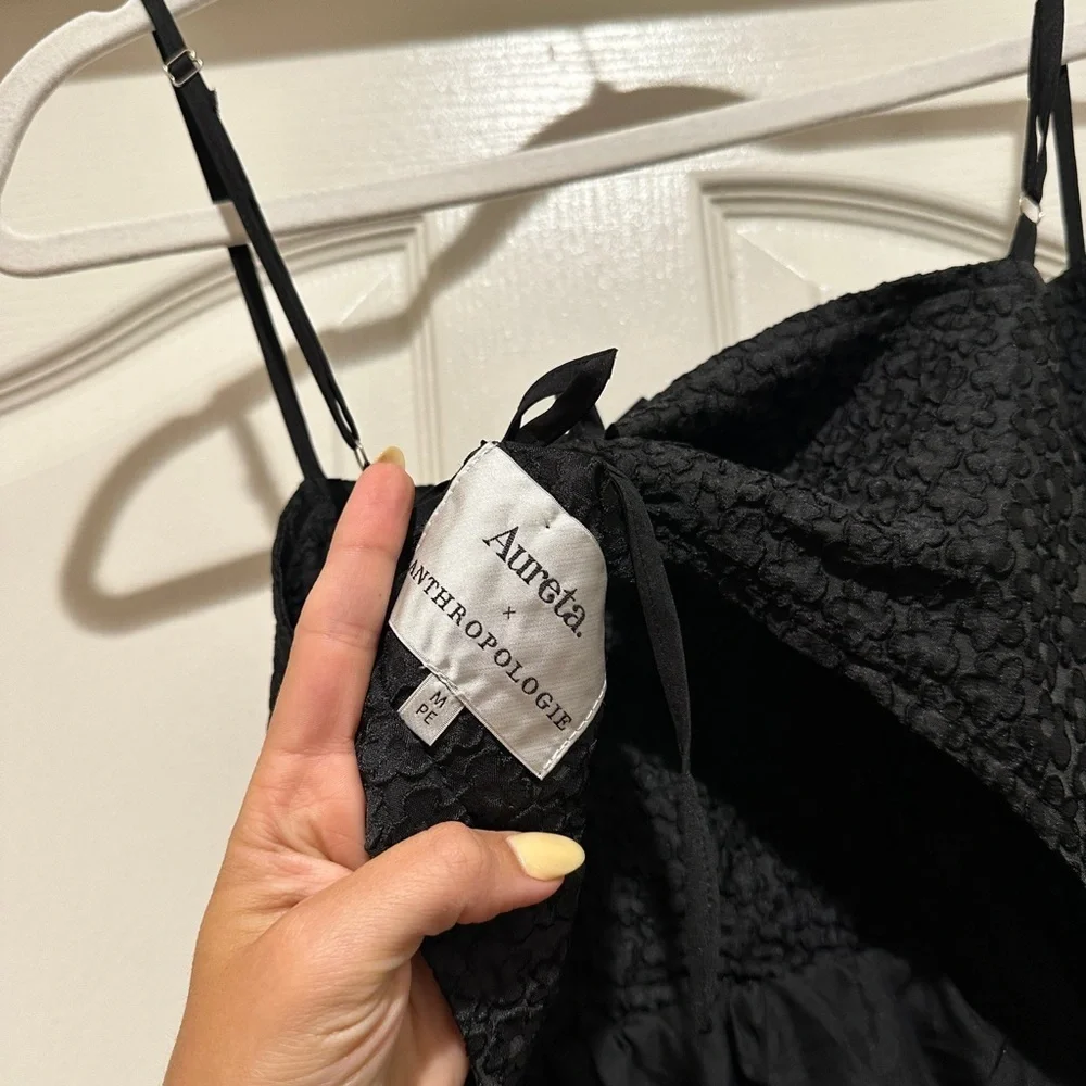 Aureta X Anthropologie Square Neck Buble Hem Black Mini Dress - Picture 7 of 9